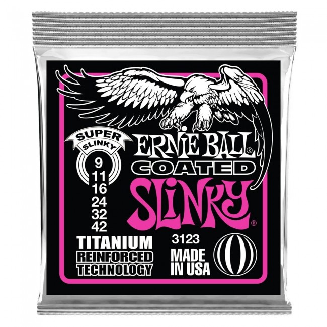 ERNIE BALL P03123 | Cuerdas para Guitarra Eléctrica Super Slinky Coated Titanium Rps Calibres 9-42