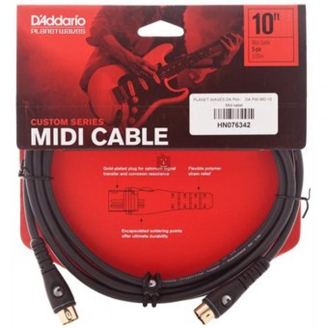 DADDARIO  PW-MD-10  |  Cable midi 3 mts ficha dorada din 5 conectores